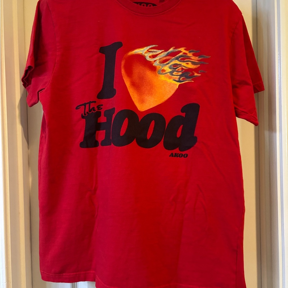 Akoo Men’s Red Tshirt with Flaming Heart Graphic